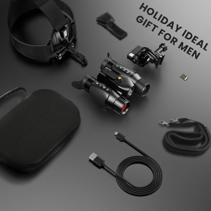 3D Head-Mounted Night Vision Goggles White Light Supplemental Lighting Infrared Night Vision Binoculars Stealth 850nm IR NVG Manual Focus & 8X Digital Zoom 10°FOV，TF Card Included