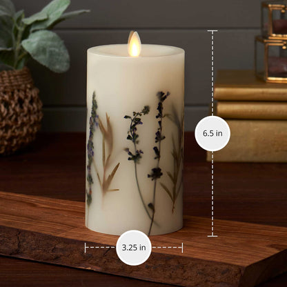 Luminara Realistic Artificial Moving Flame Pillar Candle with Lavender & Rosemary Inclusion - Moving Flame LED Battery Operated Lights - Remote Ready - Remote Sold Separately - 3.25" x 6.5"
