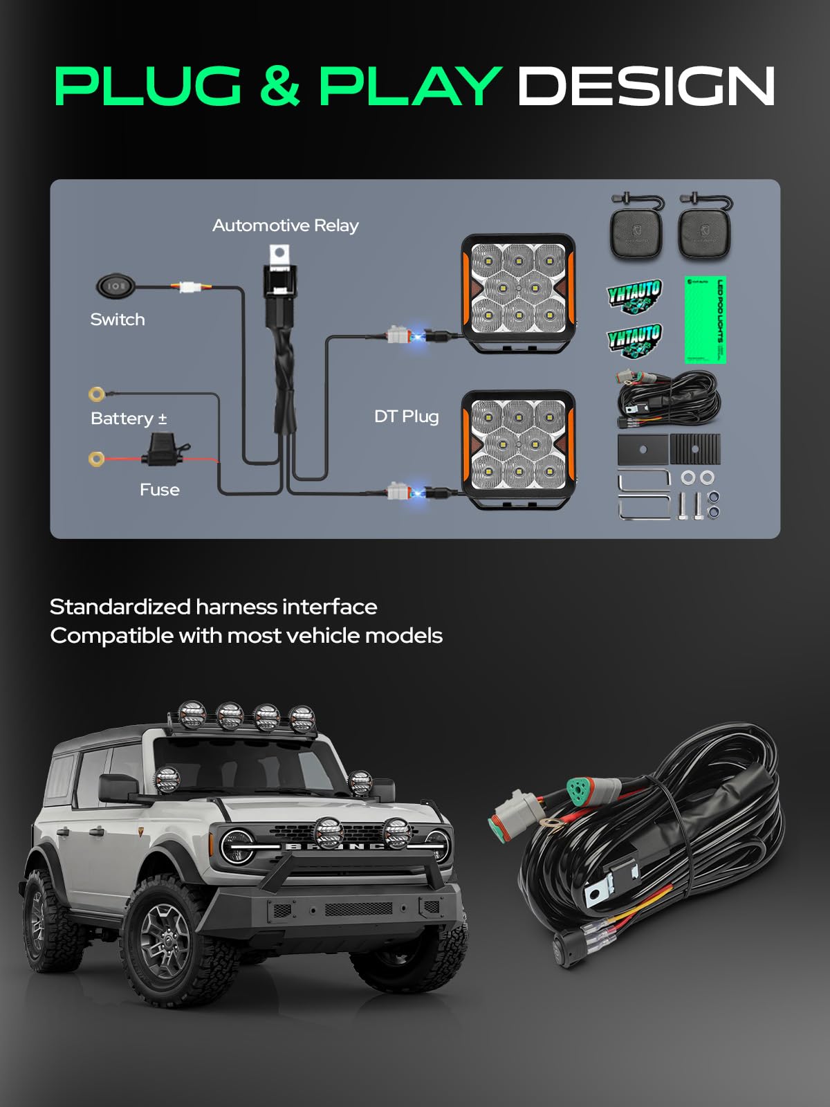 YHTAUTO 4 Inch LED Pod Lights & Light Cover 40W 4800LM 5700K Driving 10x25°Beam Off Road Camper Working Light Bars for 4x4 Pickup Truck ATV UTV Dirt Bike Motorcycle Boat Trailer IP67 Waterproof Lamp