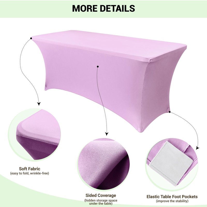 Obstal 8ft Stretch Spandex Table Cover for Standard Folding Tables - Universal Rectangular Fitted Tablecloth Protector for Party （Light Purple, 96 Length x 30 Width x 30 Height Inches）