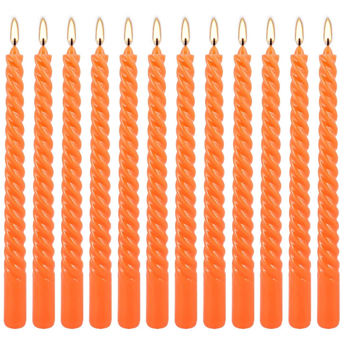 12Pack 10 Inch Orange Spiral Taper Candles?Unscented and Long Burning Dripless Twisted Candlesticks for Home Fall Decor,Gift,Wedding, Birthday,Mother's Day