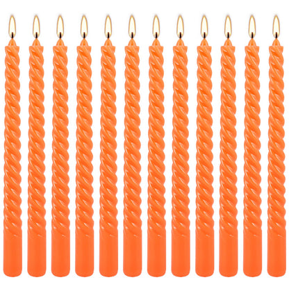 12Pack 10 Inch Orange Spiral Taper Candles?Unscented and Long Burning Dripless Twisted Candlesticks for Home Fall Decor,Gift,Wedding, Birthday,Mother's Day