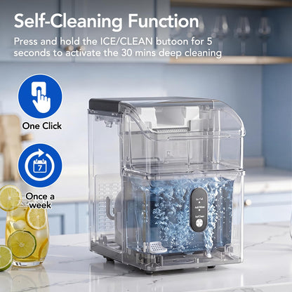 Electactic Nugget Ice Makers Countertop, Soft Crushed Pellet Portable Ice Machine with Auto-Cleaning Function, 35Lbs/24H, One-Click Operation Ice Makers for Kitchen, Office, Home