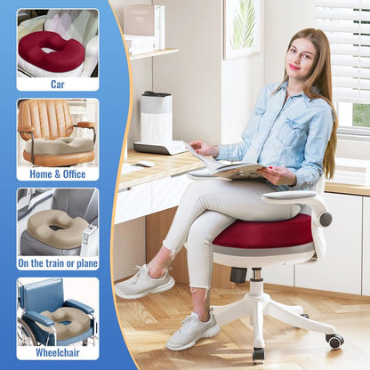 CloudBliss Donut Pillow Seat Cushion Chair Pad for Tailbone Pain Relief and Hemorrhoids, Memory Foam Seat Chair Cushion for Men and Women for Home & Office, (Red-2XL)