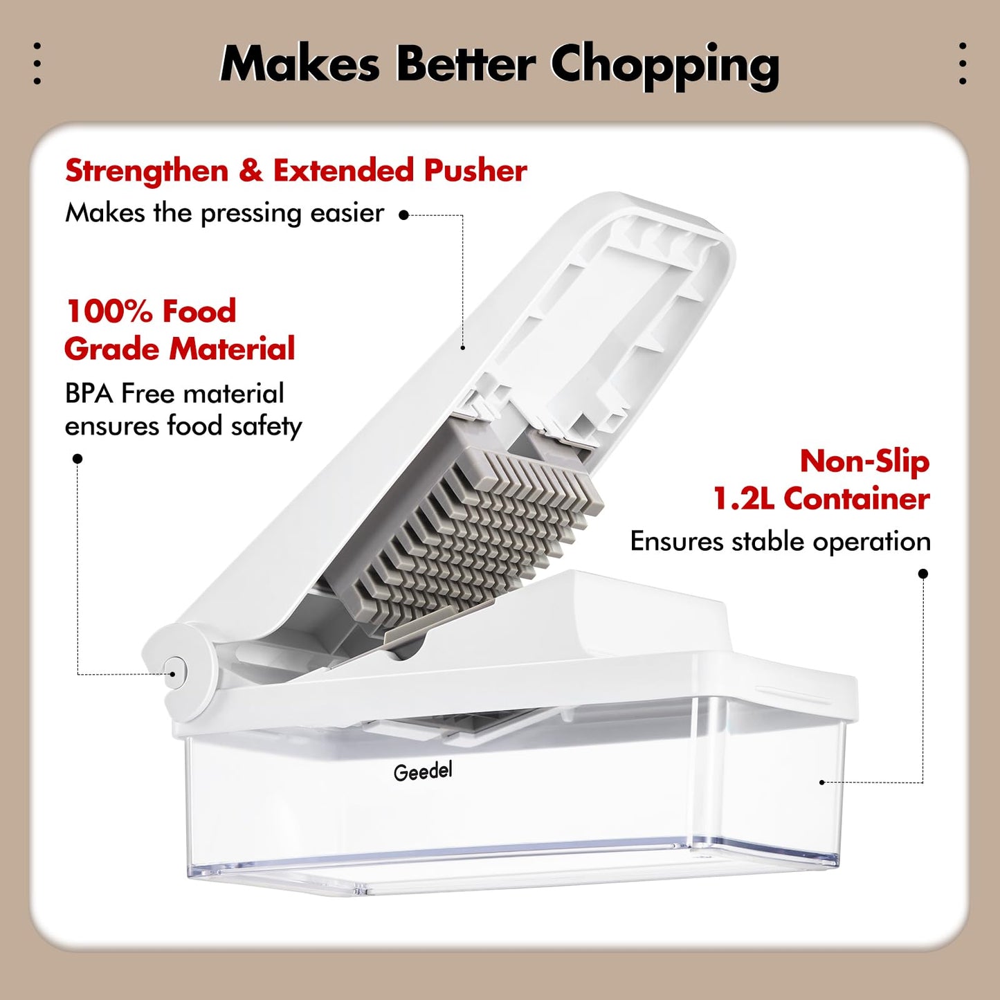 Geedel Vegetable Cutter, Onion Cutter Pro Food Chopper, Kitchen Vegetable Slicer Dicer Cutter Grater, Veggie Chopper with container for Salad Onion Potato Carrot (4 in 1, White)