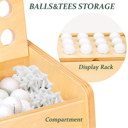WINGYZ Premium Birch Plywood Golf Bag Storage for 2 Bags | 36lb Rock-Solid Golf Bag Organizer | 7-Shelf Command Center | Artificial Turf 12-Ball Display | No Wall Mounting Required (Natural)