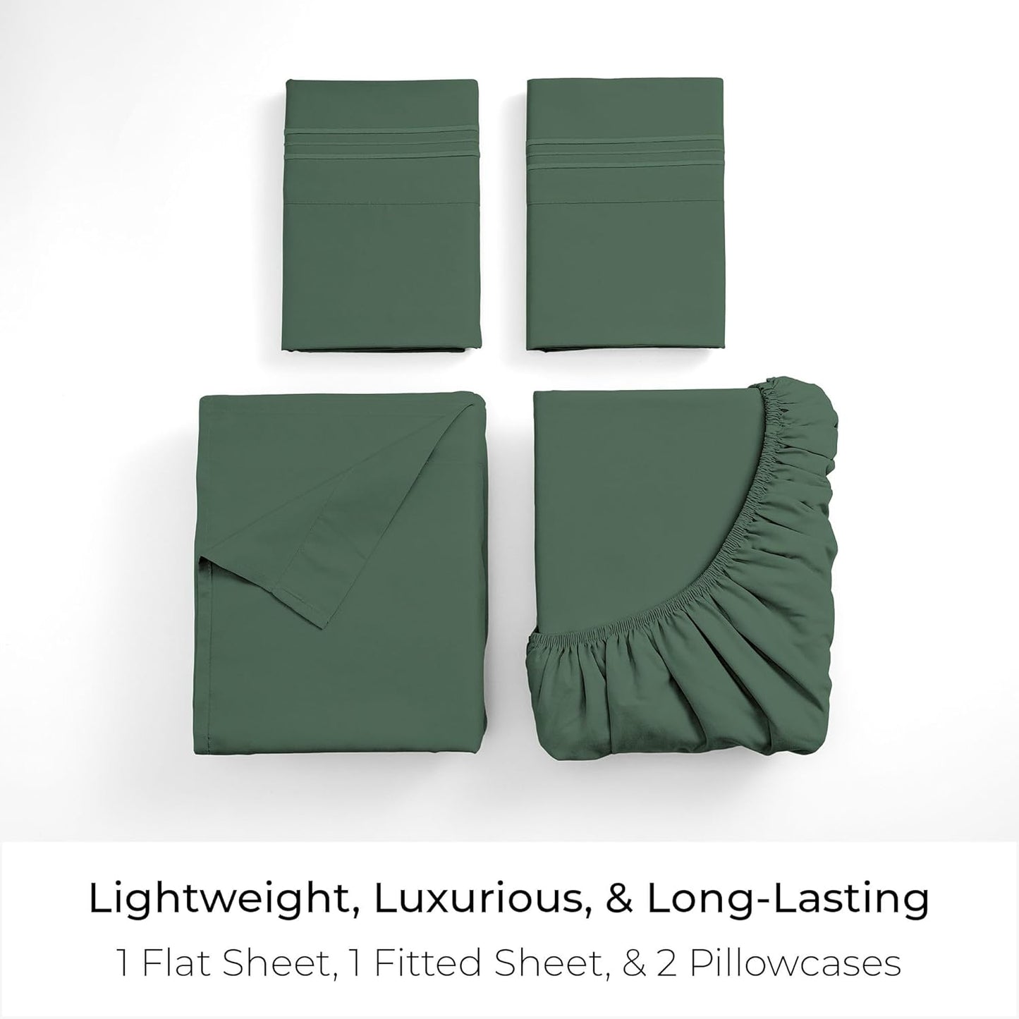 Mellanni King Sheets Set - 4 PC Hotel Luxury Bedding | Extra Soft, Cooling, Stain Resistant - Emerald Green