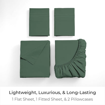 Mellanni King Sheets Set - 4 PC Hotel Luxury Bedding | Extra Soft, Cooling, Stain Resistant - Emerald Green