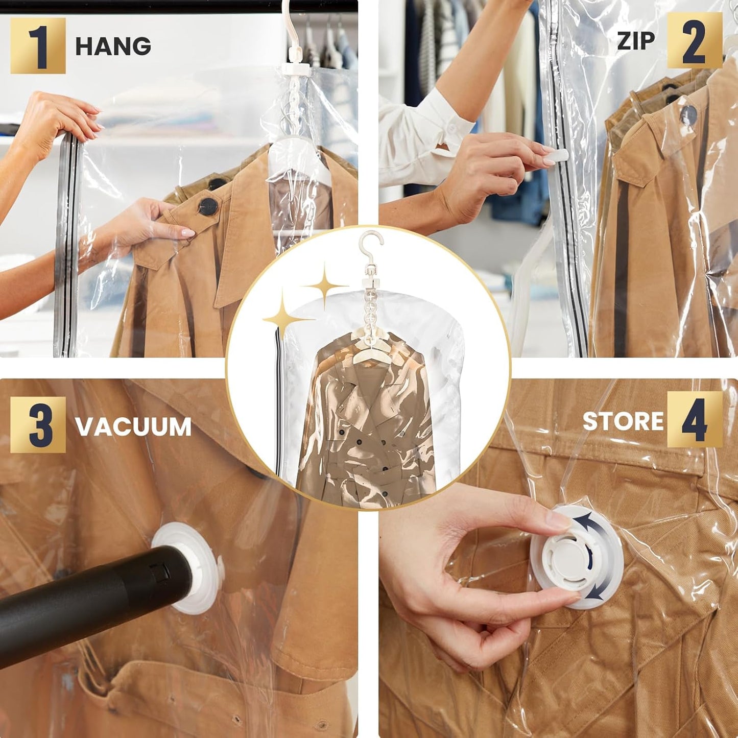 TAILI Vacuum Storage Bags - Space Saver for Clothing, Suits & Jackets | 3 Long & 3 Short Clear Bags