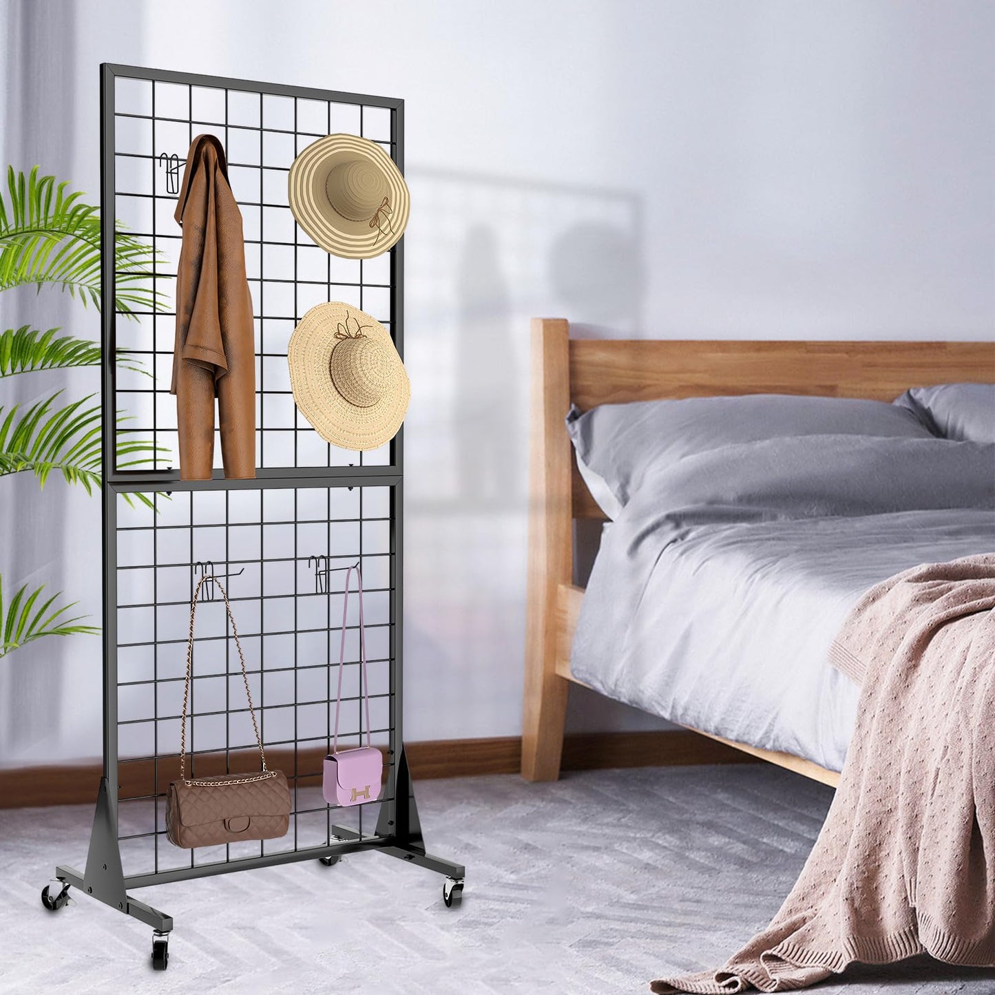 QKOSMTL 3-Pack Gridwall Panel Display Stand, 2'x5.5' Heavy Duty Floor Standing Rack with Detachable Girdwall, Movable Silent Wheel, Easy to Transport, Ideal for Retail & Craft Fairs