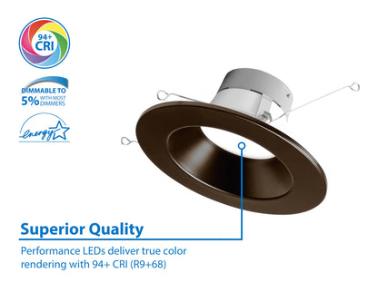 Nicor DLR56(v6) Recessed LED Downlight 900 Lumen 3000K 5/6-inch Oil-Rubbed Bronze Model DLR566091203KOB