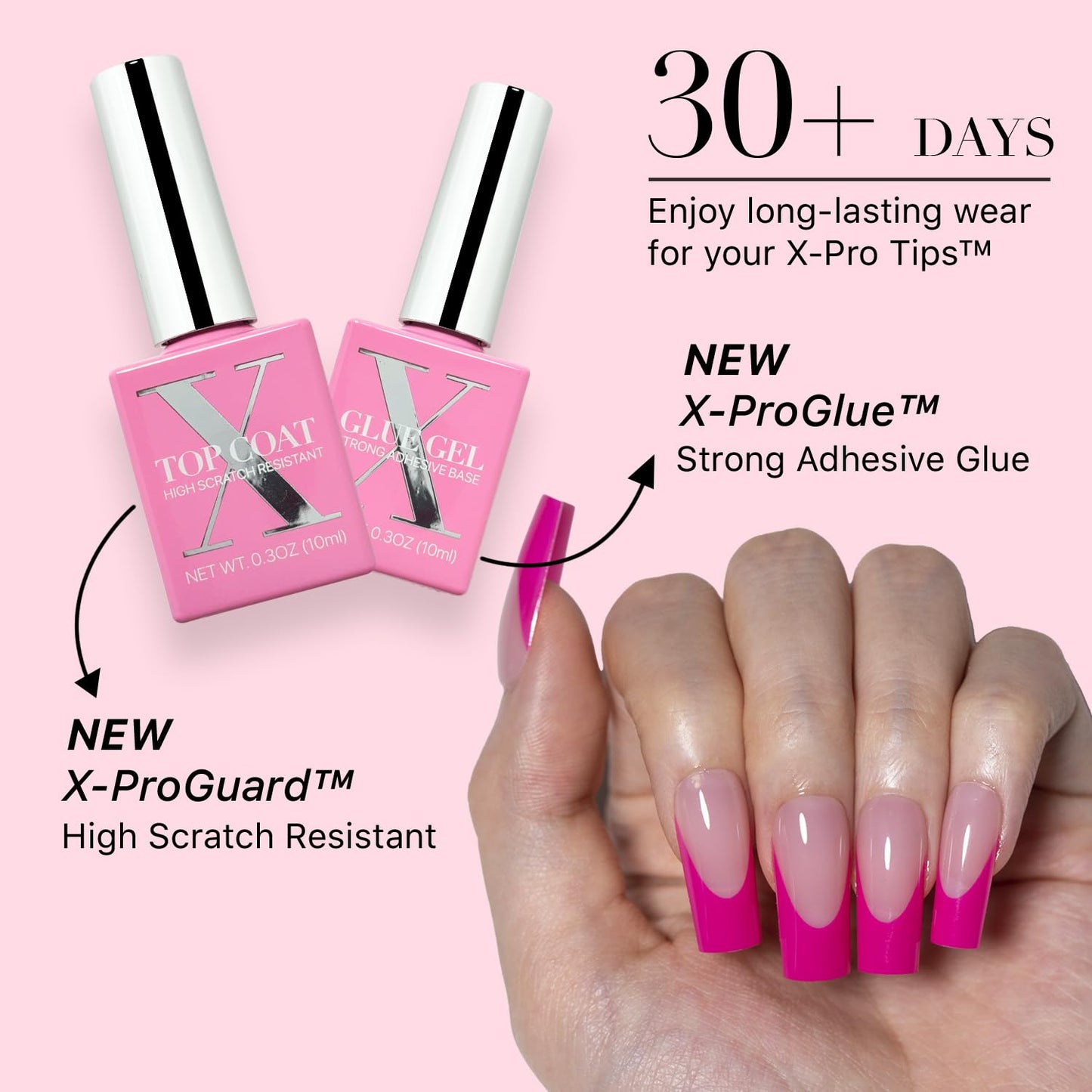 SXC Cosmetics French Tip Press On Nails - Skin Tone Nude and Color Series, Short Coffin X-Pro Tips Starter Kit ST119KIT