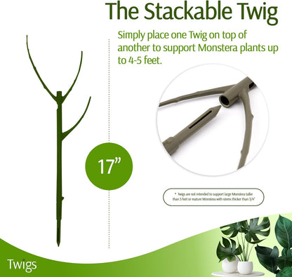 Twigs GA - Stackable Monstera Plant Support Stakes | Climbing Support for Indoor & Outdoor Use - 17" L, 5 Pack