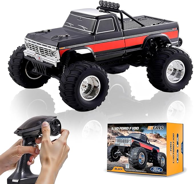 BEEZRC FMS RC Rruck 1/10 Ford F-100 Officially Licensed Monster Truck 2WD High Speed Off-RoadRC Rock CrawlerHobby Grade RC Climbing Car Remote Control Car for Adults RTR (Black)