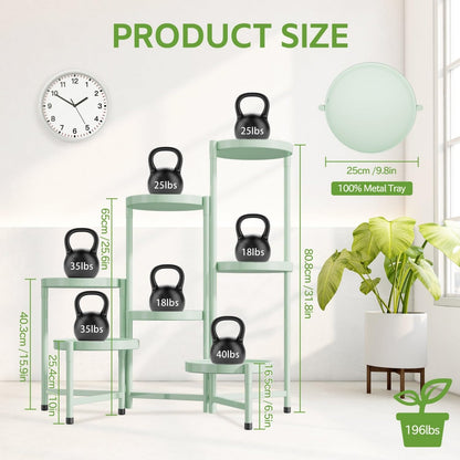 iDavosic.ly 7 Tier Large Plant Stand Indoor, 10 Inch Wide Tall Corner Metal Plant Stands Outdoor for Multiple Plants, Folding Tiered Flower Display Holder Rack Shelf, Light Green
