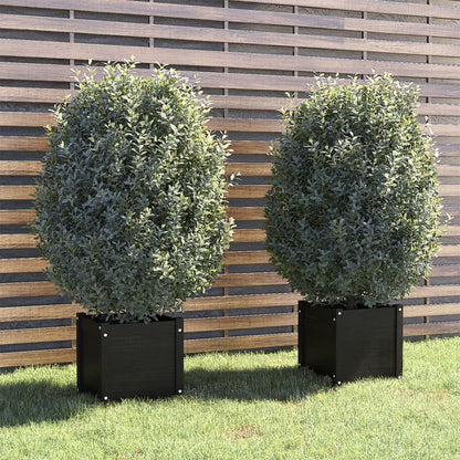 Xolmizyn Set of 2 Solid Pinewood Square Planters 15.7 x 15.7 x 15.7 Inch, Modern Matte Black Wooden Flower Pot for Garden, Terrace, and Indoor Decoration
