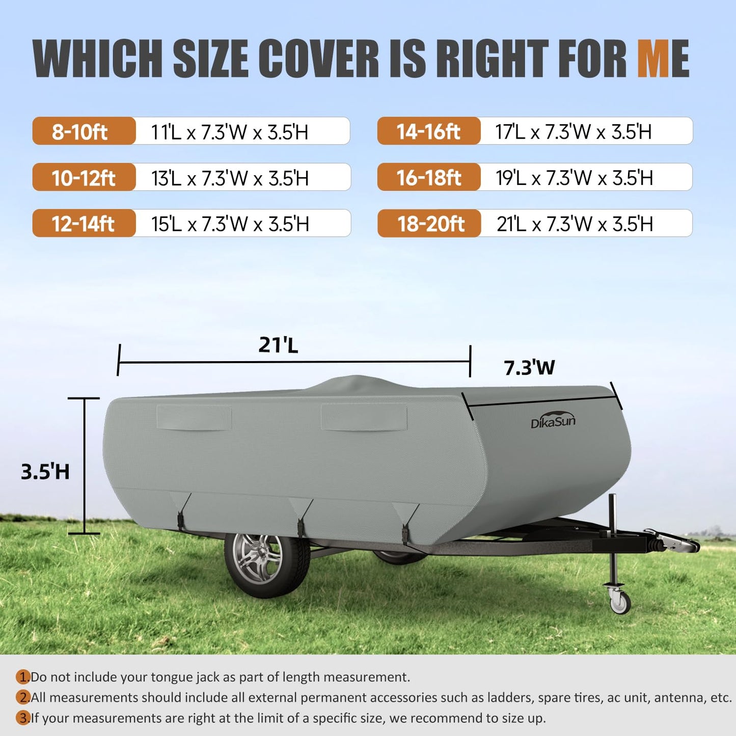 DikaSun Pop Up Camper Cover 14'-16', 7 Layers Waterproof Pop-up Tent Trailer Cover Anti-UV Folding Camper RV Cover for Motor Home