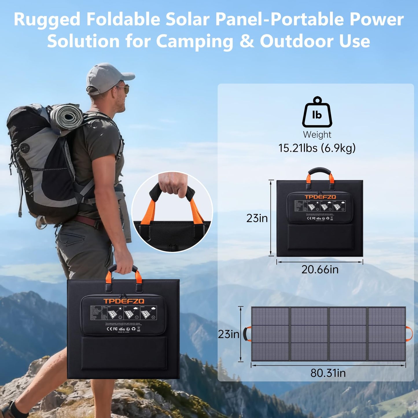TPDEFZQ 220W Portable Solar Panel 20V 25% High Efficiency N-Type Solar Cell, with 4 Adjustable Kickstand, IP68 Waterproof,Foldable Solar Panel for Camping RV Off Grid Backup