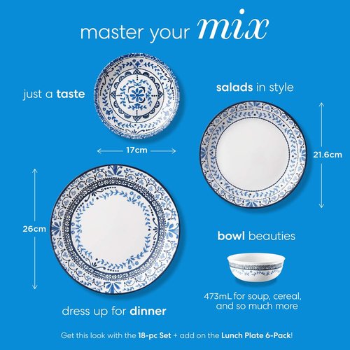 Corelle Vitrelle Salad Plates Set - 9-Inch Lightweight & Chip Resistant | Portofino & Caspian, 6-Piece