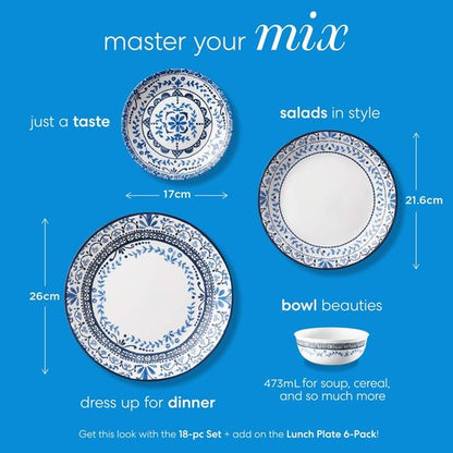 Corelle Vitrelle Salad Plates Set - 9-Inch Lightweight & Chip Resistant | Portofino & Caspian, 6-Piece