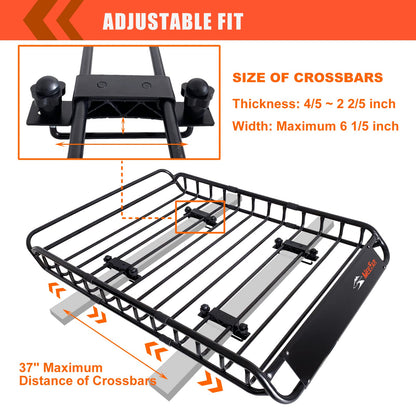 Roof Rack Carrier Carrier Basket 51"*36"*5"+Waterproof Bag 15 Cubic Feet(44"*34"*17"),and Cargo Net with Attachment Hooks,Ratchet Straps.200 Lbs Capacity,Universal Rooftop Large Size Roof Rack