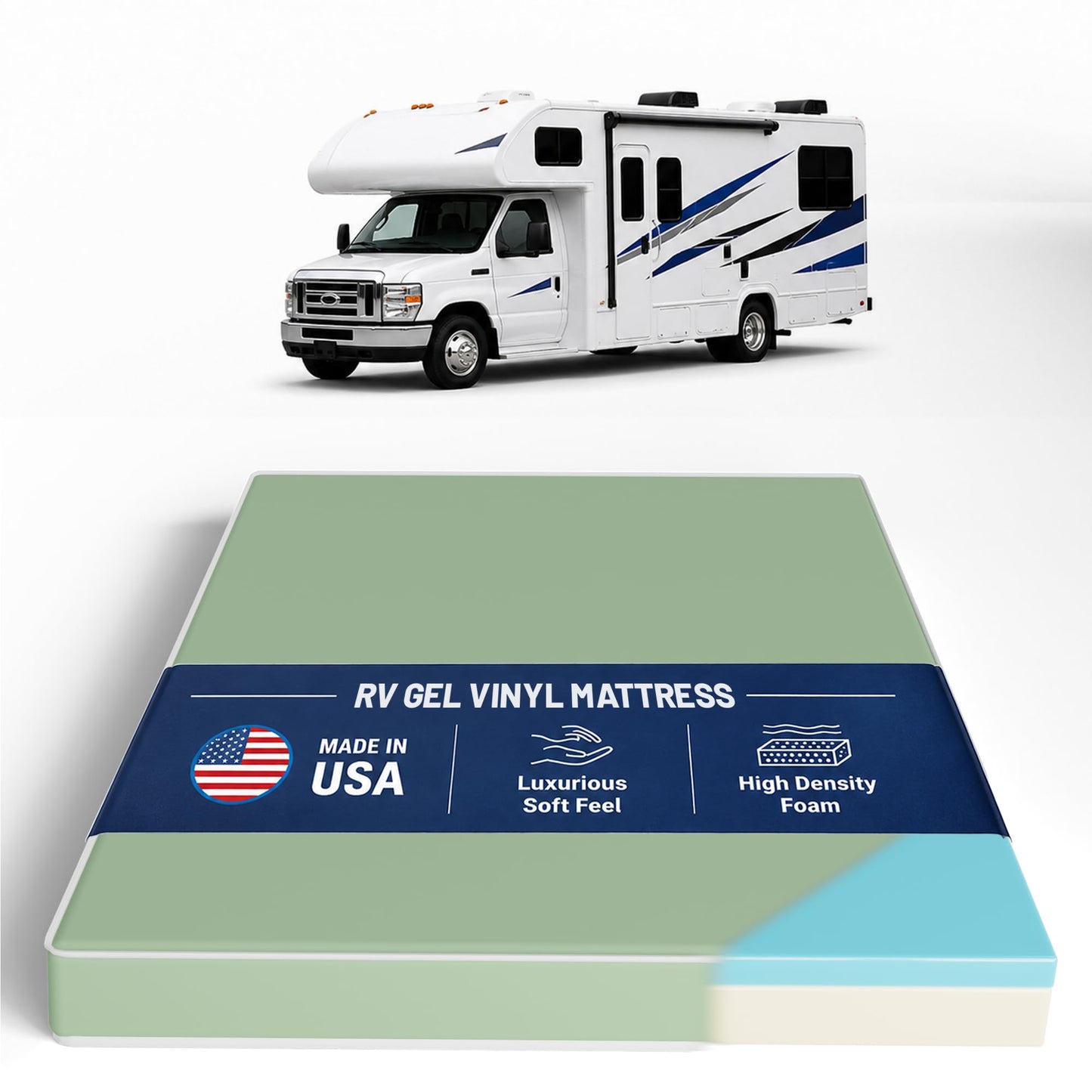 Greaton, 10-Inch Gel Memory Foam RV Mattress Replacement with Vinyl Cover, Medium Firm & Waterproof, Travel Camper Trailer Truck and Bunk, Pressure-Relief Support, Made in USA, 75" x 34"