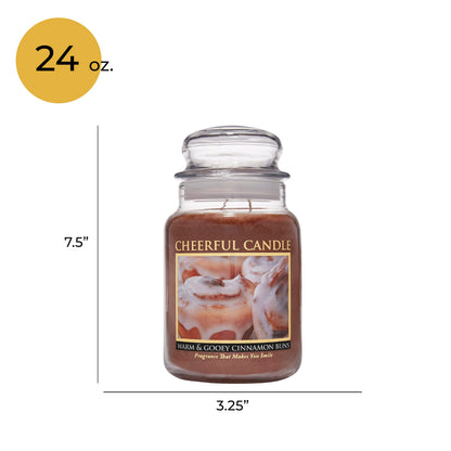 A Cheerful Giver - Warm & Gooey Cinnamon Buns Scented Glass Jar Candle (24 oz) with Lid & True to Life Fragrance Made in USA