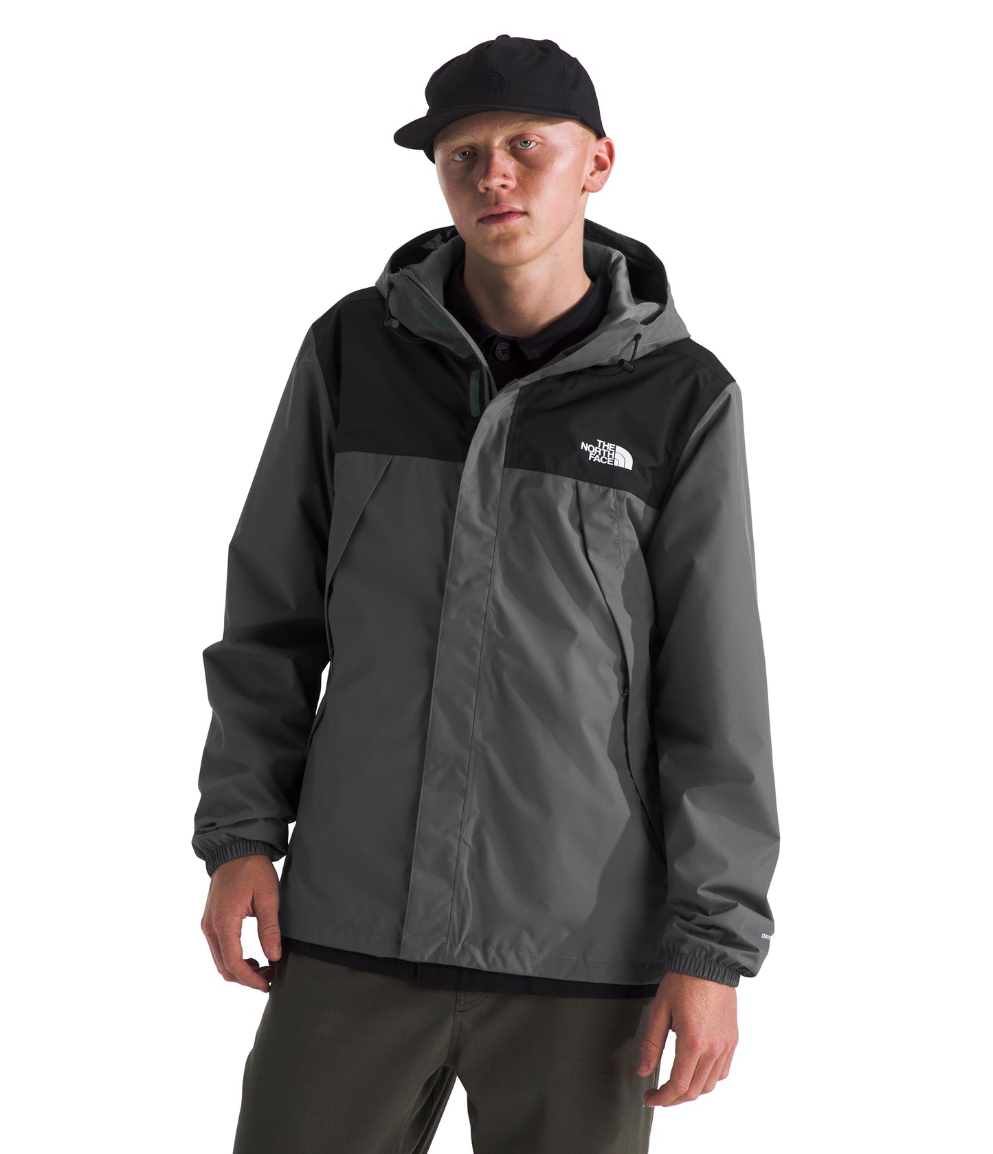 The North Face Men's Antora Jacket (Standard & Big Size) - Waterproof & Windproof Rain Coat, Secure Zip Hand Pockets, Smoked Pearl/TNF Black-NPF, Medium