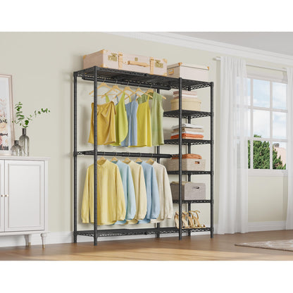 VIPEK X2 Expandable Reach-in Closet Racks Adjustable from 3'3" to 4'8" Portable Open Walk-in Closet Rack System with Flexible Shelves and Hanger Rods Clothing Rack for Hanging Clothes, Black