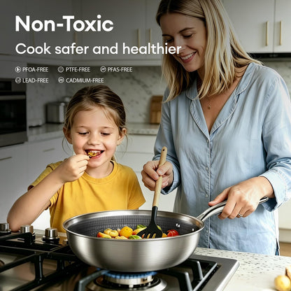 COOKER KING Non Stick Pots and Pans Set, 10pcs Hybrid Stainless Steel Cookware Set, Frying Pans, Saucepans, Saute Pan & Stock Pot, Non Toxic, Oven & Dishwasher Safe, Induction & All Cooktop Compatible