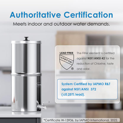Waterdrop Gravity-fed Water Filter System, Reduces Lead and up to 99% of Chlorine, NSF/ANSI 42&372 Standard, with 4 Black Carbon Filters and Metal Spigot, King Tank Series,