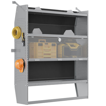 Cargo Van Shelving with Lockable Door Kits,Fit Transit, Nv, Promaster,Sprinter Mid/High Roof,Adjustable Heavy-Duty Steel Van Shelving Storage System W/Hooks & Ropes,52" W X 60" H X 13" D