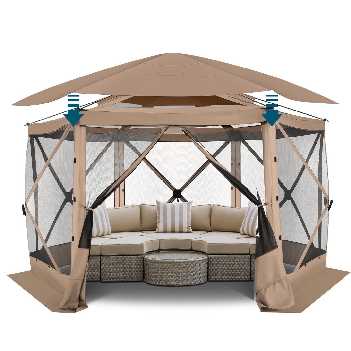 COBIZI 12x12 FT Pop Up Canopy Stargazing Tent, Gazebos On Clearance with Removable Roof, Screened in Gazebo, Screen Tents Portable carpas para Patio for Outdoor Camping,Backyard, Garden, Khaki(Pro)