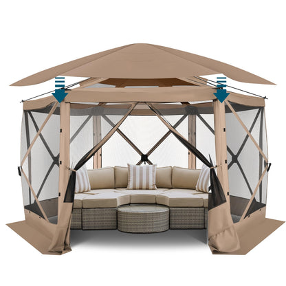COBIZI 12x12 FT Pop Up Canopy Stargazing Tent, Gazebos On Clearance with Removable Roof, Screened in Gazebo, Screen Tents Portable carpas para Patio for Outdoor Camping,Backyard, Garden, Khaki(Pro)