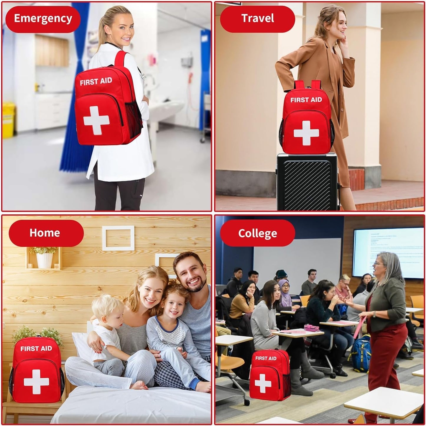 Gatycallaty First Aid Backpack Emergency Medical Empty Waterproof Survival First Responder Trauma Bag Travel Home Outdoor (Red, Pack of 5)
