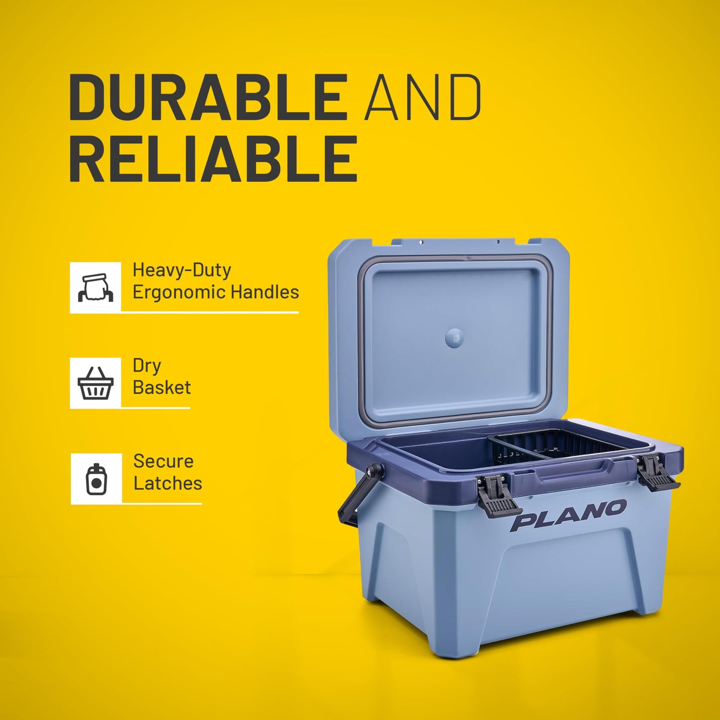 Plano Frost Cooler, 21-Quart Hard Cooler, Pacific Blue, Insulated Ice Chest for Camping and Fishing, Dual-Stage Molded Latches, Airtight Dri-Loc Seal, Includes Removable Dry Basket