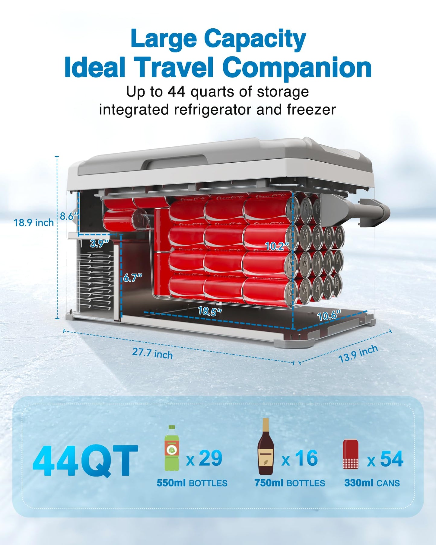 JOYFRIGO Portable Refrigerator, 12 Volt Car Freezer, 44 Quart(42 Liter) Cooler Refrigerator, 12V Fridge for Camping,Outdoor,Home,Truck,Van - 12/24V DC and 100-240V AC