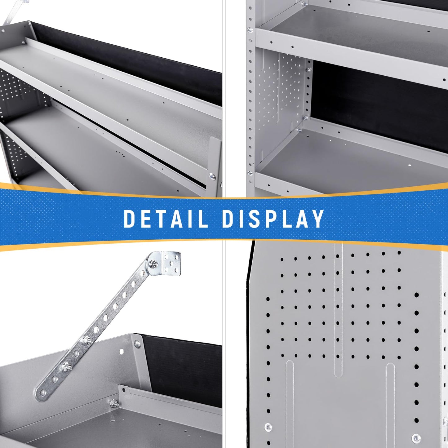 AA Products Inc. SH-4605 Steel Low/Mid/High Roof Van Shelving Storage System Fits Transit, GM, NV, Promaster, Sprinter and Metris, Contoured Shelving Unit, 52" W x 46" H x 13" D