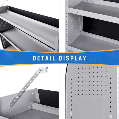 AA Products Inc. SH-4605 Steel Low/Mid/High Roof Van Shelving Storage System Fits Transit, GM, NV, Promaster, Sprinter and Metris, Contoured Shelving Unit, 52" W x 46" H x 13" D