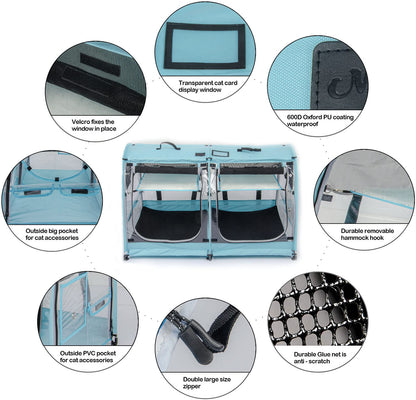 Mispace Portable 2 Pet Carriers for Cats Collapsible Cat Condo for Car Travel Pet Kennel Show Cages with Portable Carry Bag Hammocks Mats and Litter Box