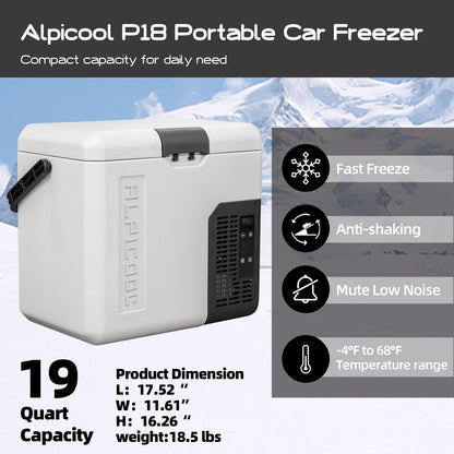 Alpicool P18 Portable Fridge 12 Volt Car Refrigerator 19 Quart Freezer for Fishing, Camping, RV, Truck, Boat-12/24V DC