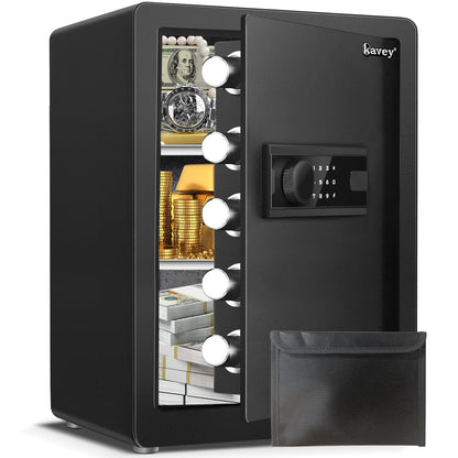 Kavey 2.5 Cub Safe Box, Large Home Safe with Fireproof Waterproof Bag, Security Safes with Backlit Touch Screen Keypad, Dual Alarm System and Mute Function for Home Office 13"D x 14.96"W x 21.65"H