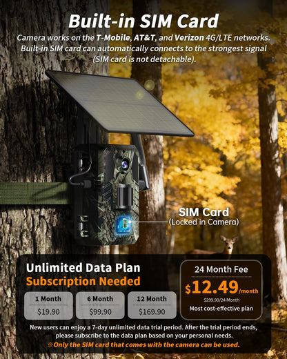 SEHMUA Trail Camera 3 Packs, AI Animal Detection Cellular Trail Cameras, Live Streaming Game Camera Built-in 4G LTE SIM Card with Unlimited Data Plan, Motion Activated Trail Cam IP66 Waterproof