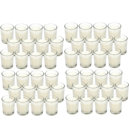48-Pack Clear Glass Votive Candles – 10–12 Hour Long Burn, Unscented, Ivory, Bulk Set for Weddings, Events & Table Centerpieces – Hosley