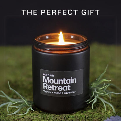 Wax & Wit Black Scented Candles for Men – Mountain Retreat Candle - 9oz, Soy Wax, Cotton Wick, Long Lasting 50 Hour Burn, Aromatherapy for Home - Gifts for Men, Dad, Husband, Boyfriend, Coworker