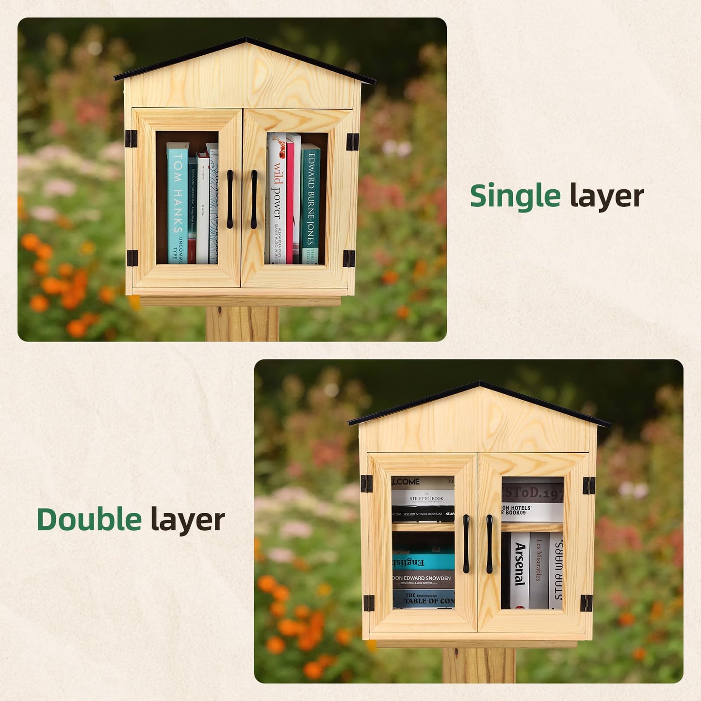 PEAYLI Outdoor Library Outdoor Book Box Storage Small Wooden Cabinet Little Literature Box for Neighborhoods Community and Schools Sharing Books, Flyers, Newspapers