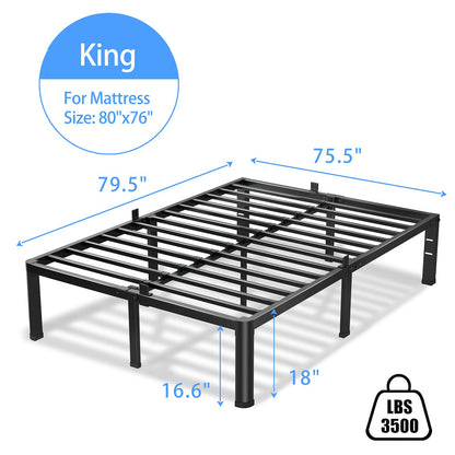 VIPSHOW 18 Inch King Size Bed Frame, 3500Lbs Heavy Duty Metal Platform with Round Corner Legs Mattress Slide Stopper, Steel Slat Support No Box Spring Needed, Noise Free, Non-Slip, Easy Assembly