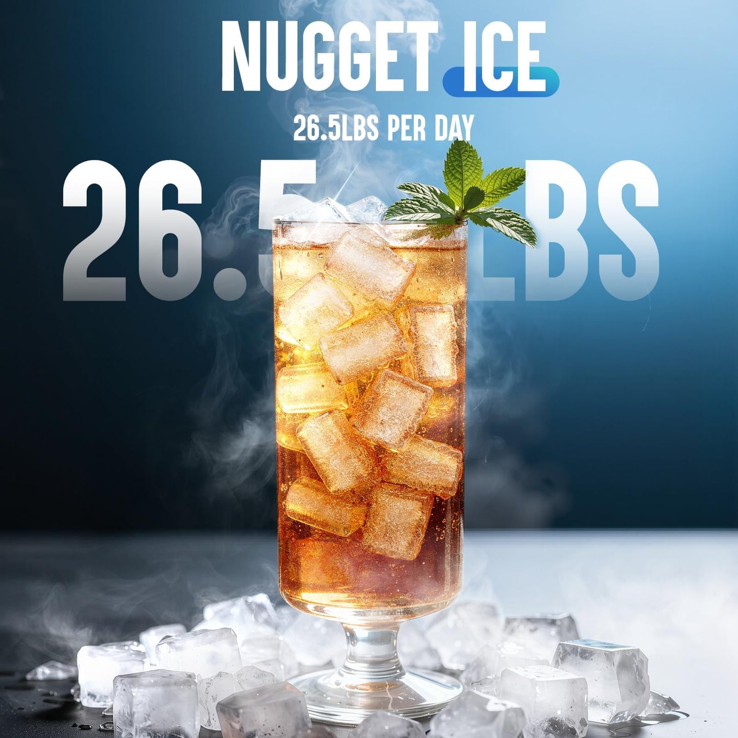 Nugget Ice Maker Countertop, Pebble Ice Maker in 6 Mins,26.5 LBS/Day, Self-Cleaning, FLASHCHILL™, Compact Portable Design, Ice Machine for Home, Kitchen, Office & Party