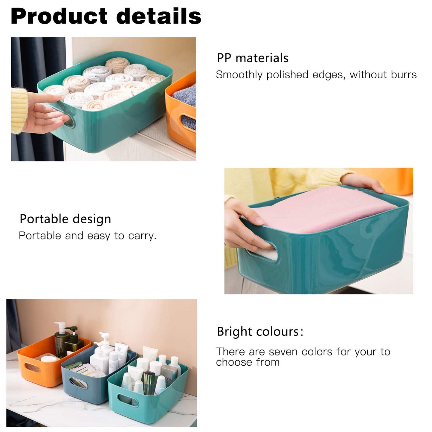 OWill 7 Pcs 2.1 L Plastic Storage Bins and Baskets for Efficient Home Classroom Organization Small Containers in Multicolour for Kitchen, Cupboard box, and Bathroom Organizer on Shelves and Tubs