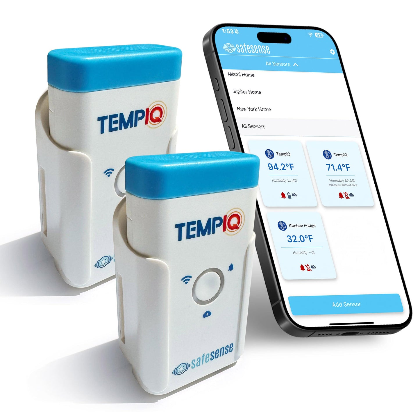 TEMPIQ Remote WiFi 2-Pack Temperature & Humidity Sensor - App Integration, Alerts, Helps Monitor 2nd Home, AirBnb, RV, Pets,Freezer and Server Room, Indoor & Outdoor Hygrometer & Thermometer